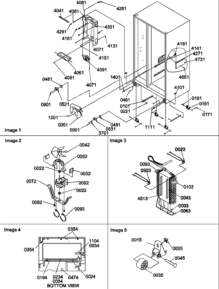 DRAIN SYSTEM, ROLLERS, AND EVAP ASSY Diagram and Parts List for SBDE520SW P1185202W W Amana Refrigerator