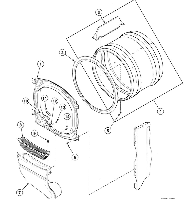 Cylinder Diagram and Parts List for SDEZ07WF1500  Speed Queen Dryer