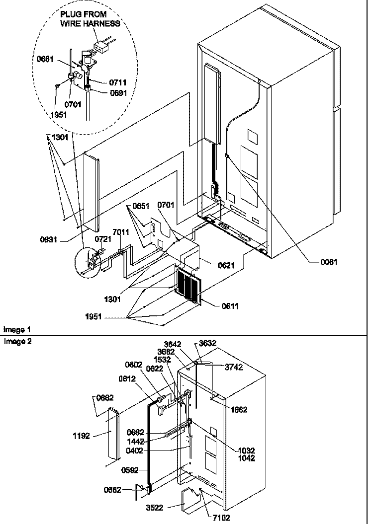 CABINET BACK Diagram and Parts List for THI21TL P1302602W L Amana Refrigerator