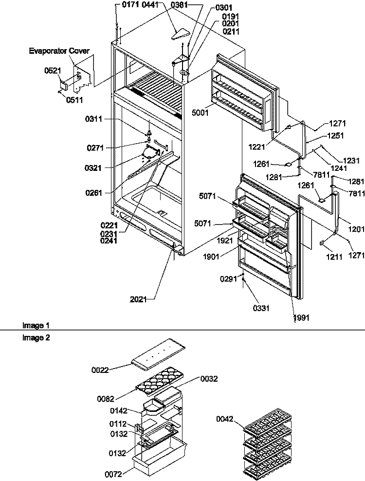 DOOR, HINGES AND ACCESSORIES Diagram and Parts List for TR21S4E P1196105W E Amana Refrigerator