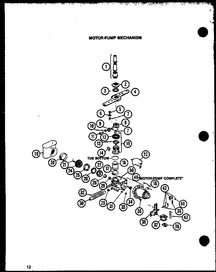 MOTOR - PUMPMECHANISM Diagram and Parts List for DU6000BR P1130507W Amana Dishwasher