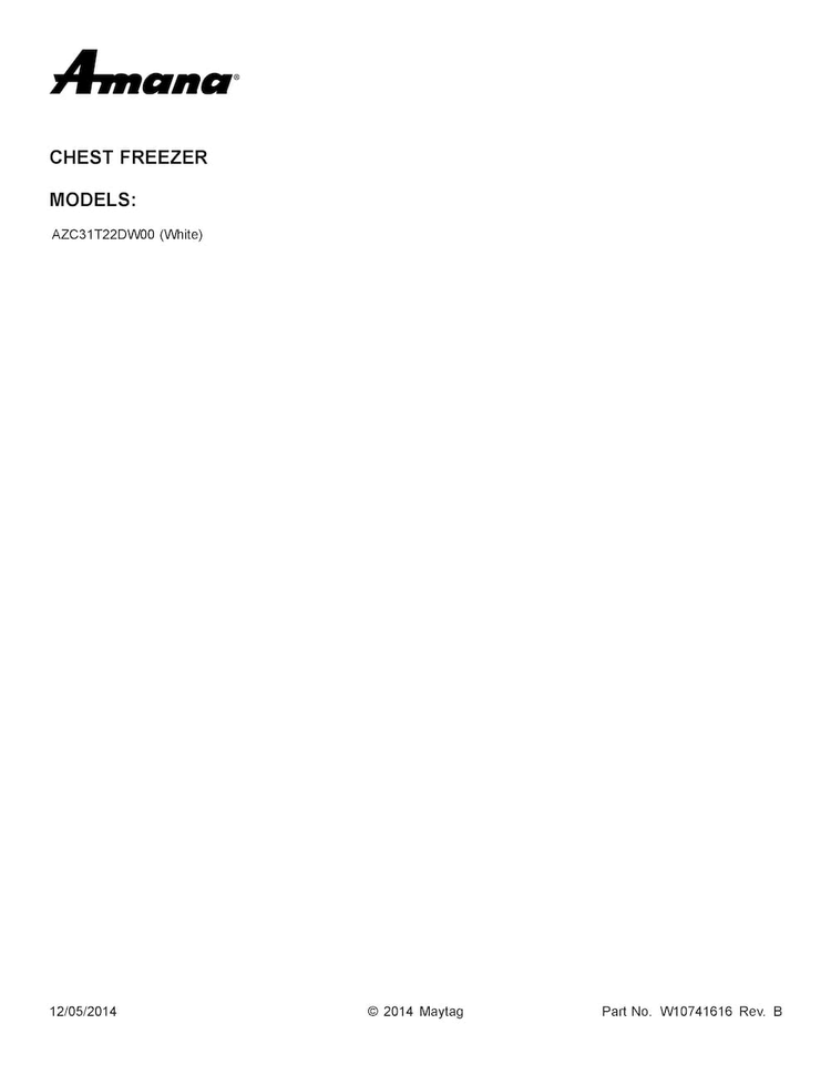 Cover Sheet Diagram and Parts List for AZC31T22DW00  Amana Freezer