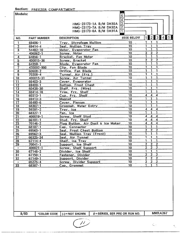 Freezer Compartment Page 2 Diagram and Parts List for 23173-0A  Admiral Refrigerator