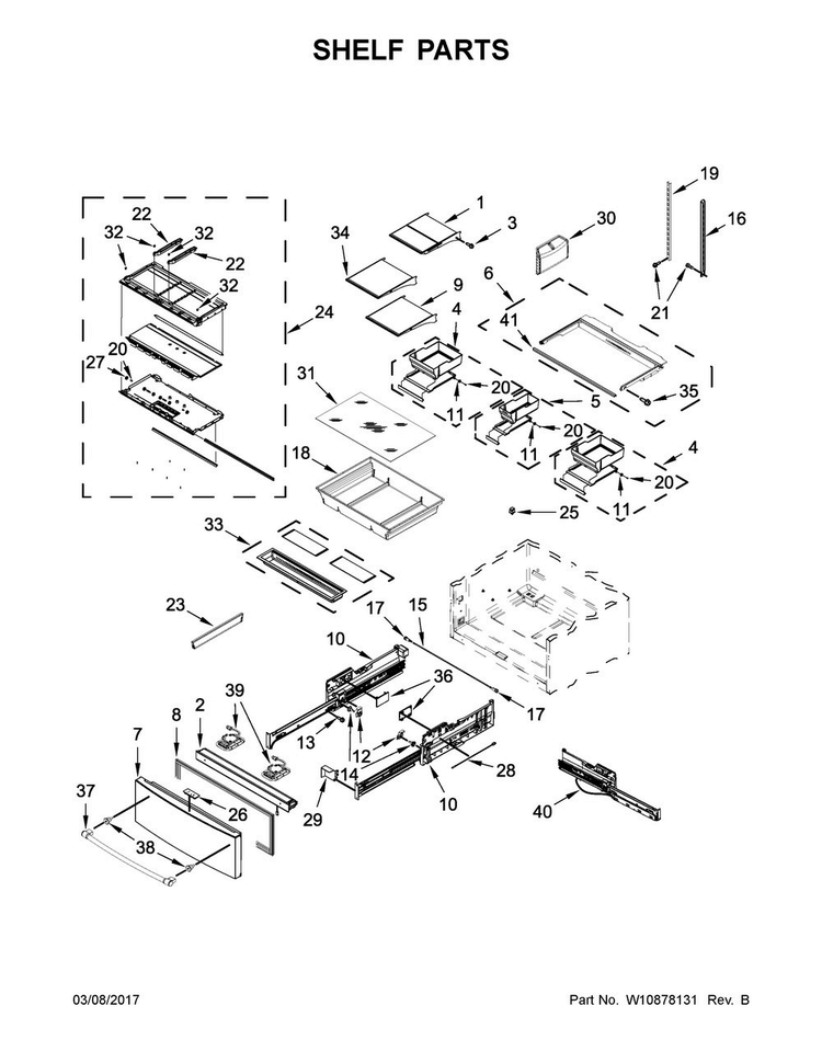 Shelf Parts Diagram and Parts List for MFX2676FRZ00  Maytag Refrigerator