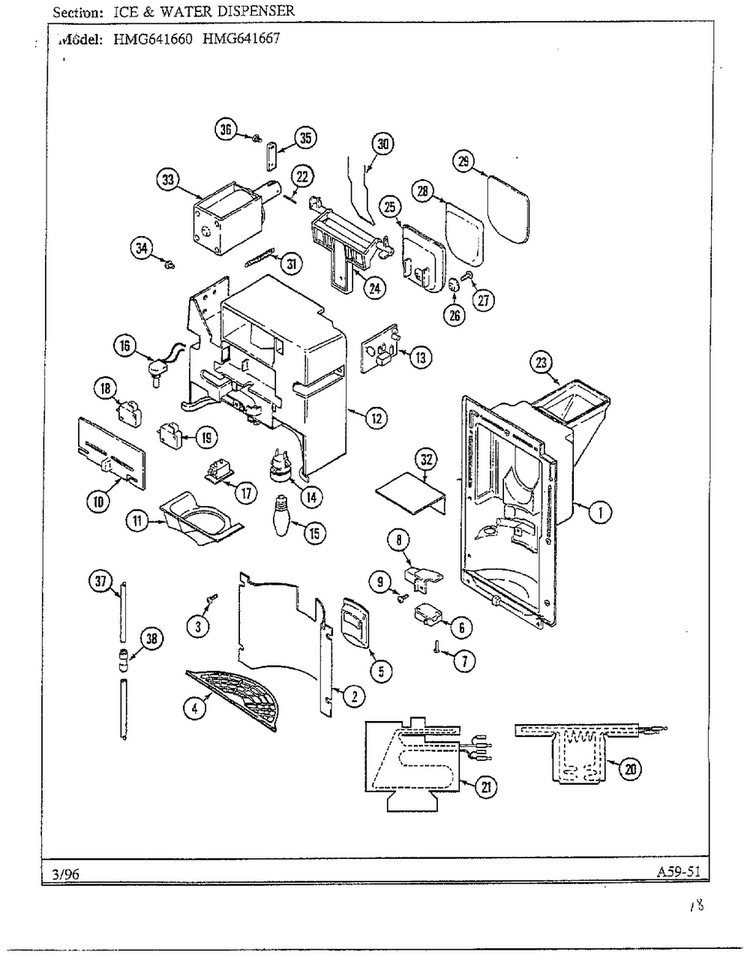 Ice/water Dispenser Diagram and Parts List for HMG641667  Admiral Refrigerator