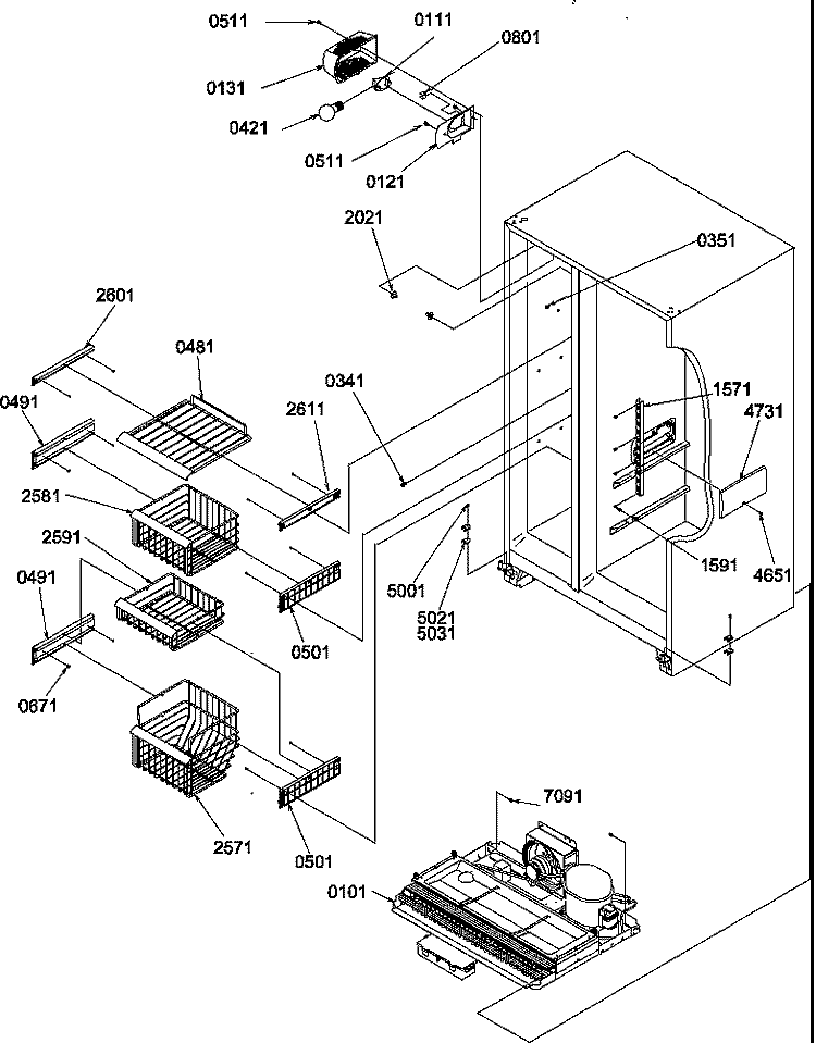 FZ SHELVES AND LIGHT Diagram and Parts List for SRD27S4E P1190306W E Amana Refrigerator