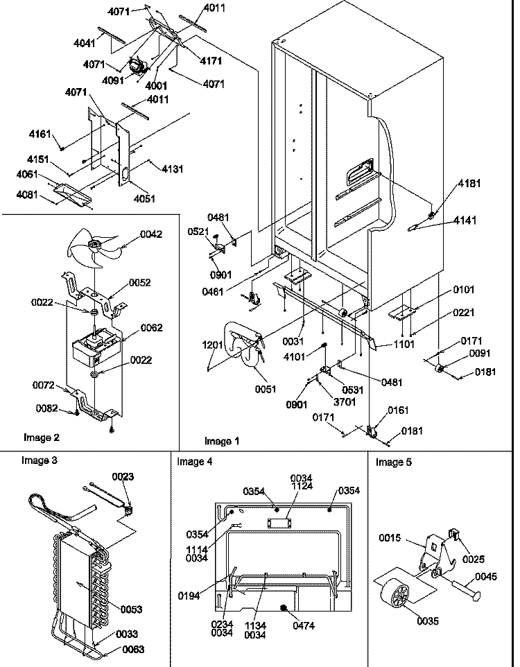 DRAIN SYSTEMS, ROLLERS, AND EVAP ASSY Diagram and Parts List for SRD27S4E P1190306W E Amana Refrigerator