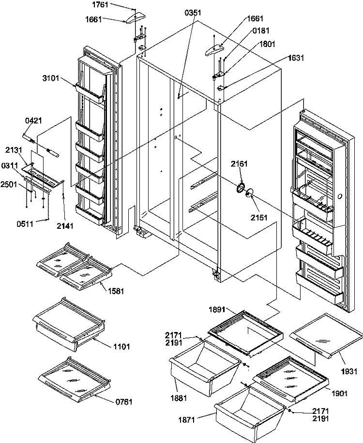 REF / FZ SHELVES, LIGHTS, AND HINGES Diagram and Parts List for SR520SW P1183002W W Amana Refrigerator