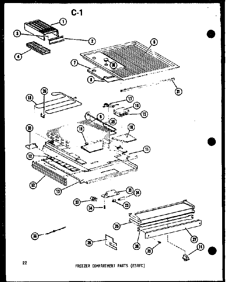 Freezer Compartment Parts Diagram and Parts List for TM14D-P73953-23W  Amana Refrigerator
