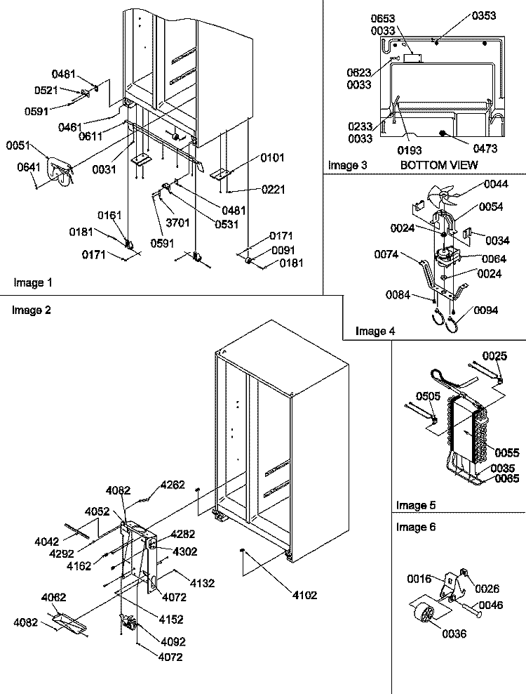 DRAIN SYSTEMS, ROLLERS, AND EVAP ASSY Diagram and Parts List for SGD521SW P1197103W W Amana Refrigerator