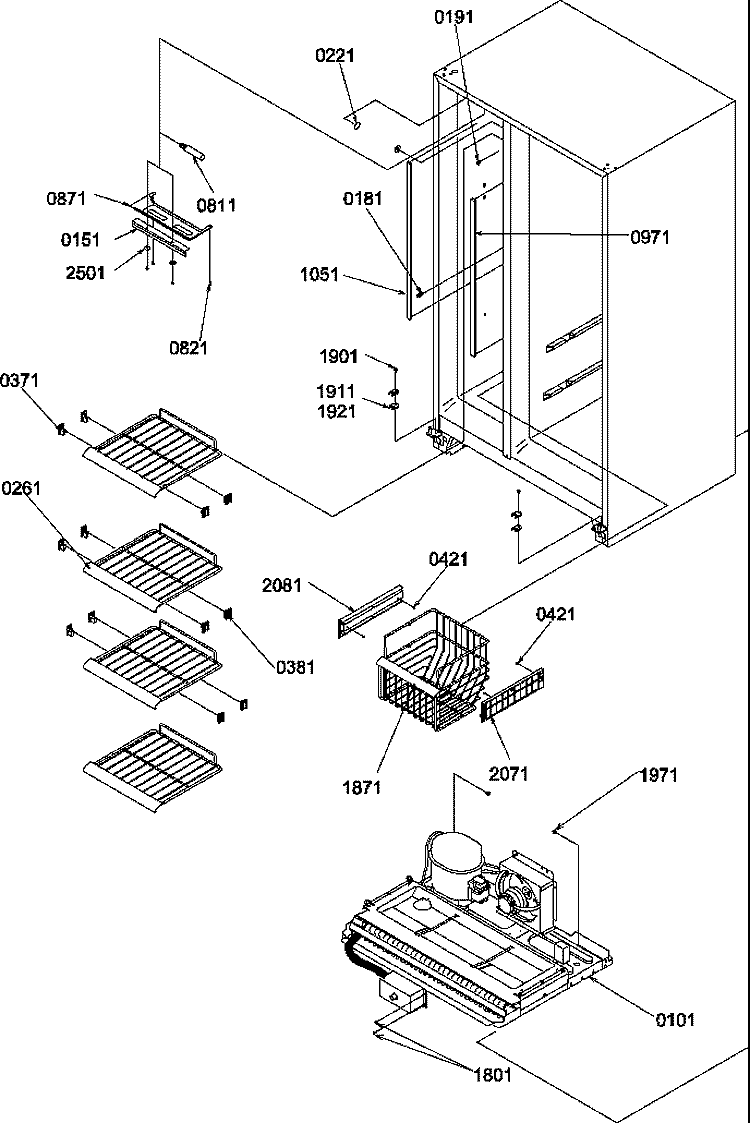 FZ SHELVES AND LIGHT Diagram and Parts List for SG521SBL P1197002W L Amana Refrigerator