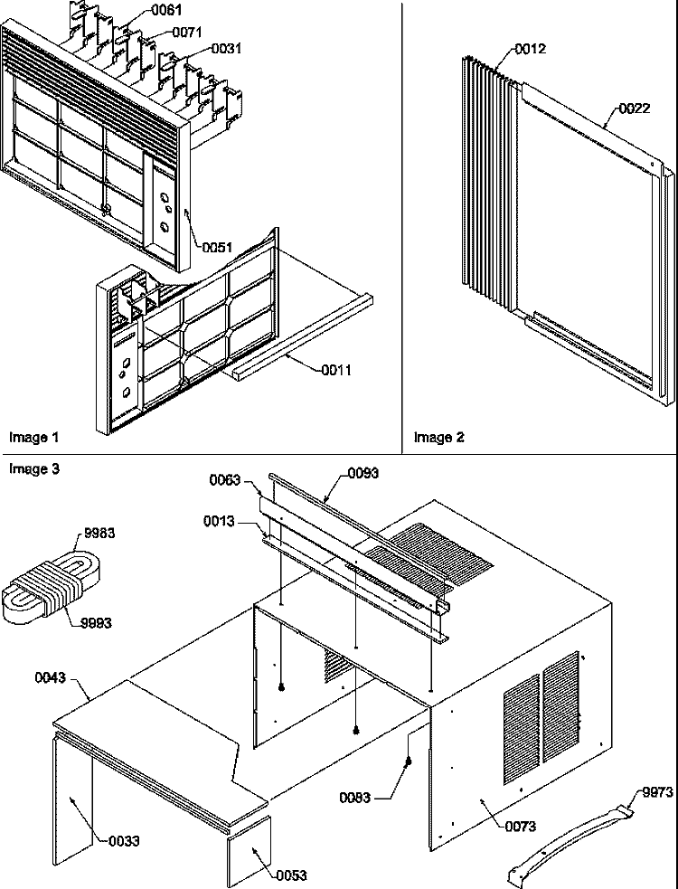 FRONT / OUTER CASE Diagram and Parts List for 7QZ21RC P1209702R Amana Air Conditioner