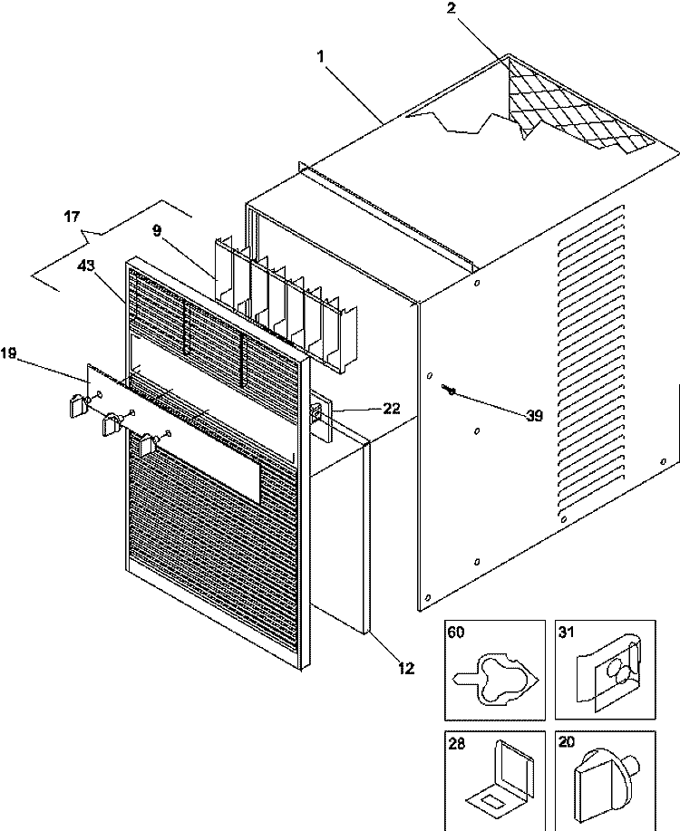 CABINET FRONT & WRAPPER Diagram and Parts List for 10V2S P1212702R Amana Air Conditioner
