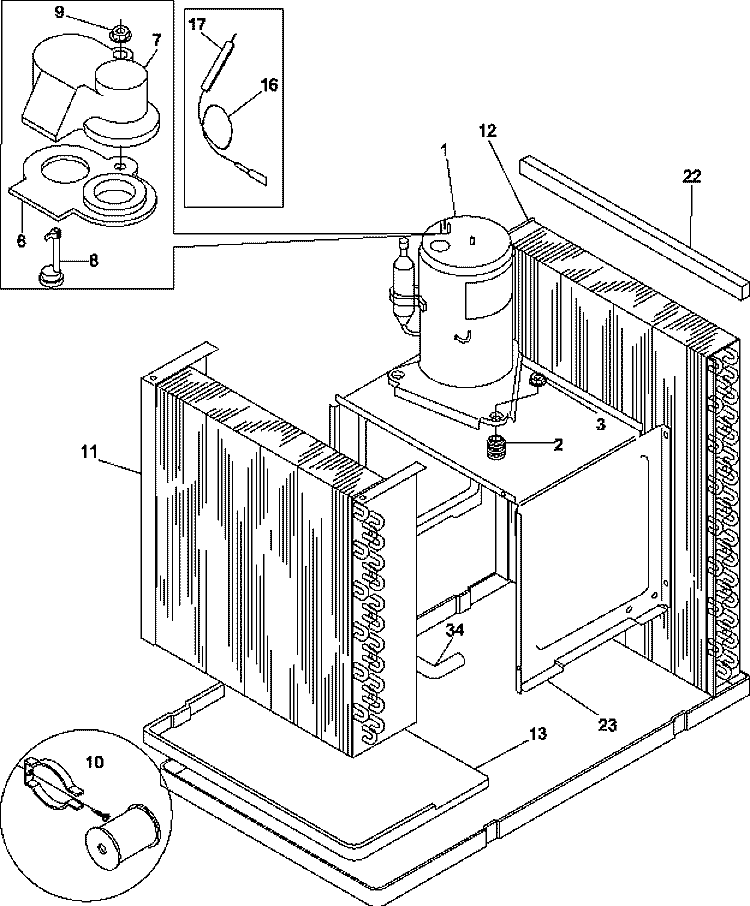COMPRESSOR PARTS Diagram and Parts List for 10V2S P1212702R Amana Air Conditioner
