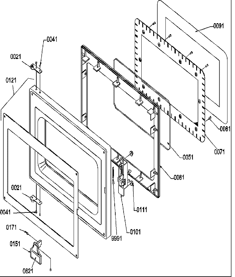 DOOR Diagram and Parts List for DE1600D P1300504M Amana Microwave