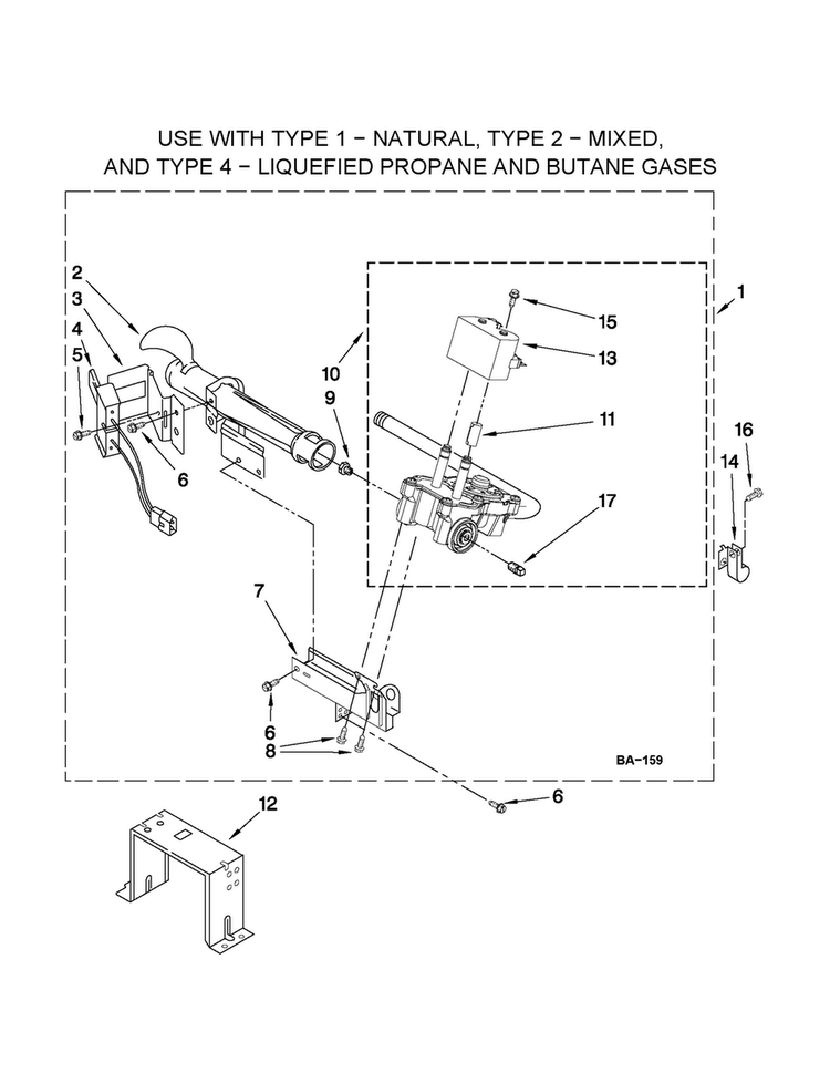 W10293911 Burner Assembly Diagram and Parts List for NGD7300WW1  Amana Dryer