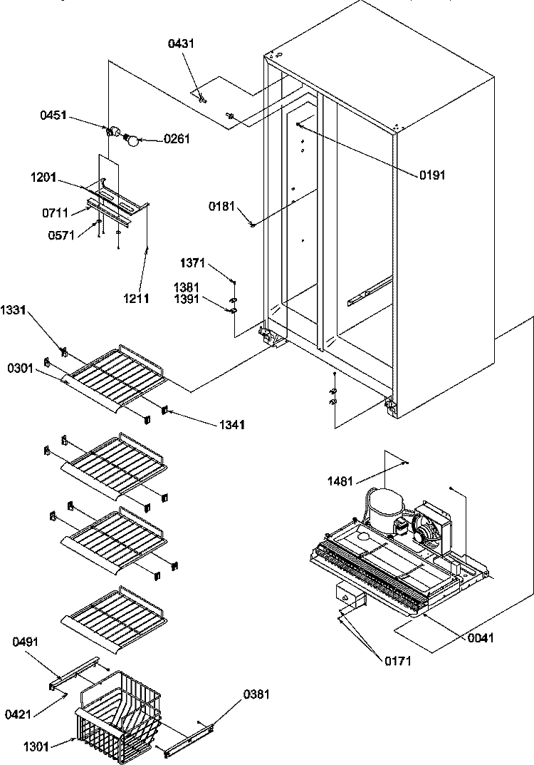 FZ SHELVES AND LIGHT Diagram and Parts List for SS21SL P1193802W L Amana Refrigerator