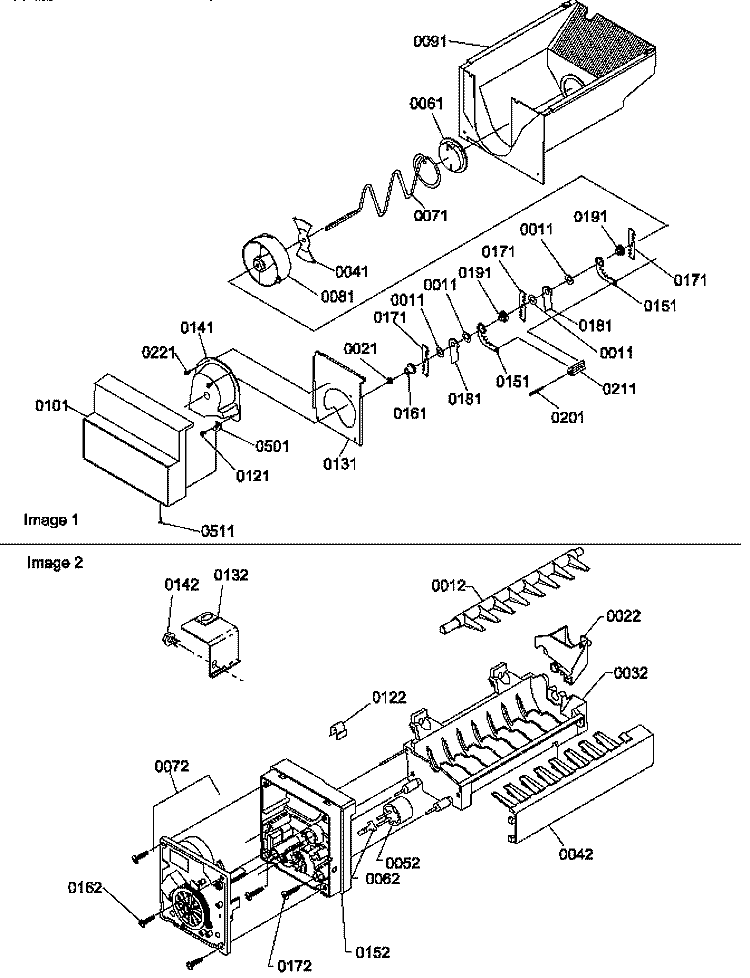 ICE BUCKET AUGER AND ICE MAKER PARTS Diagram and Parts List for SPD25TL P1303505W L Amana Refrigerator
