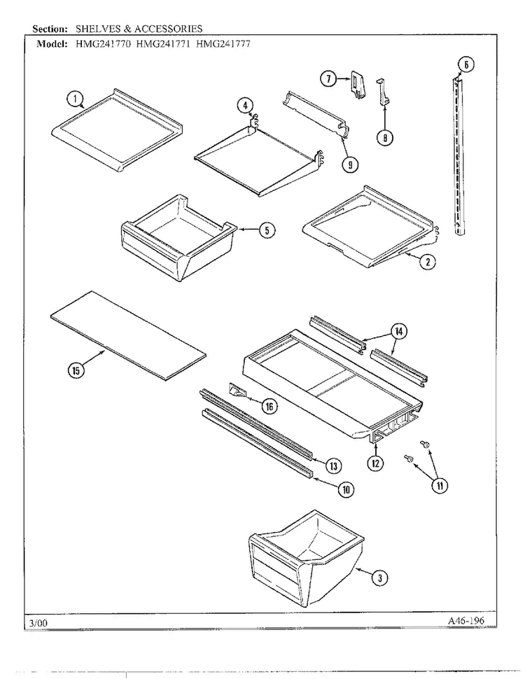 Shelves/accessories Diagram and Parts List for HMG241777  Admiral Refrigerator