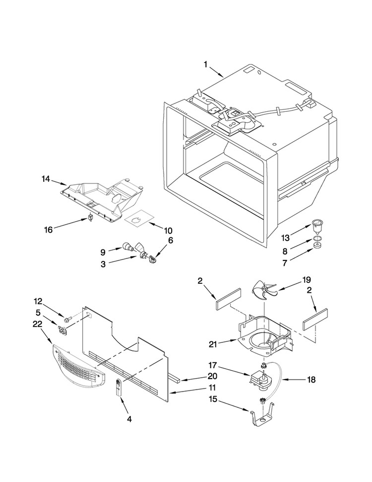 Freezer Liner Parts Diagram and Parts List for AB1924PEKB5  Amana Refrigerator