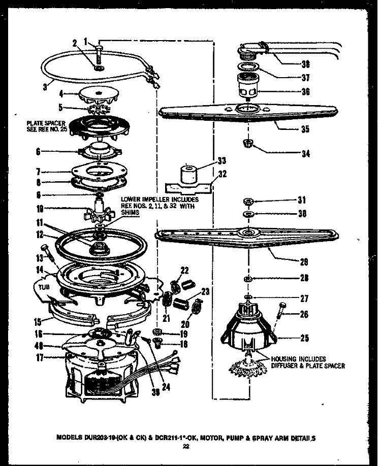 MOTOR Diagram and Parts List for DUR20319OK  Amana Dishwasher