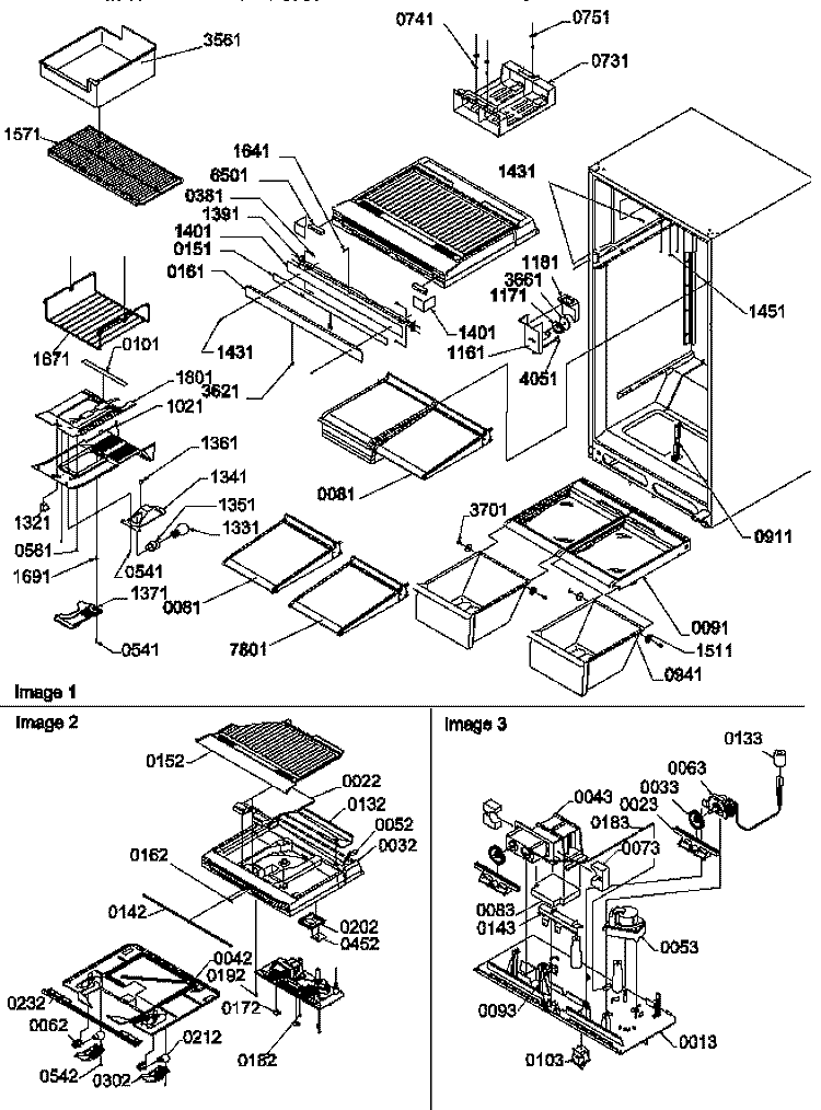 INTERIOR CABINET AND DRAIN BLOCK ASSY Diagram and Parts List for TSI19TE P1306401W E Amana Refrigerator