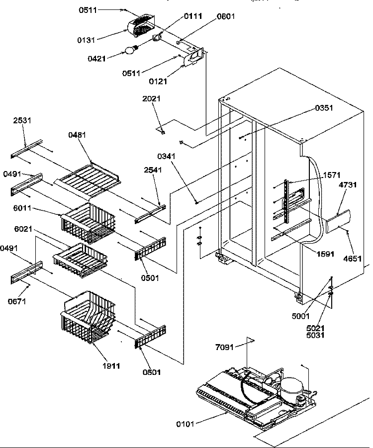 FZ SHELVES AND LIGHT Diagram and Parts List for SRD20TPW P1190811W W Amana Refrigerator