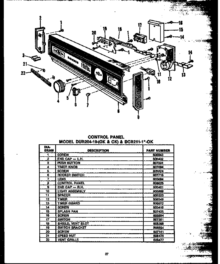 CONTROL PANEL Diagram and Parts List for DCR2111COK  Amana Dishwasher