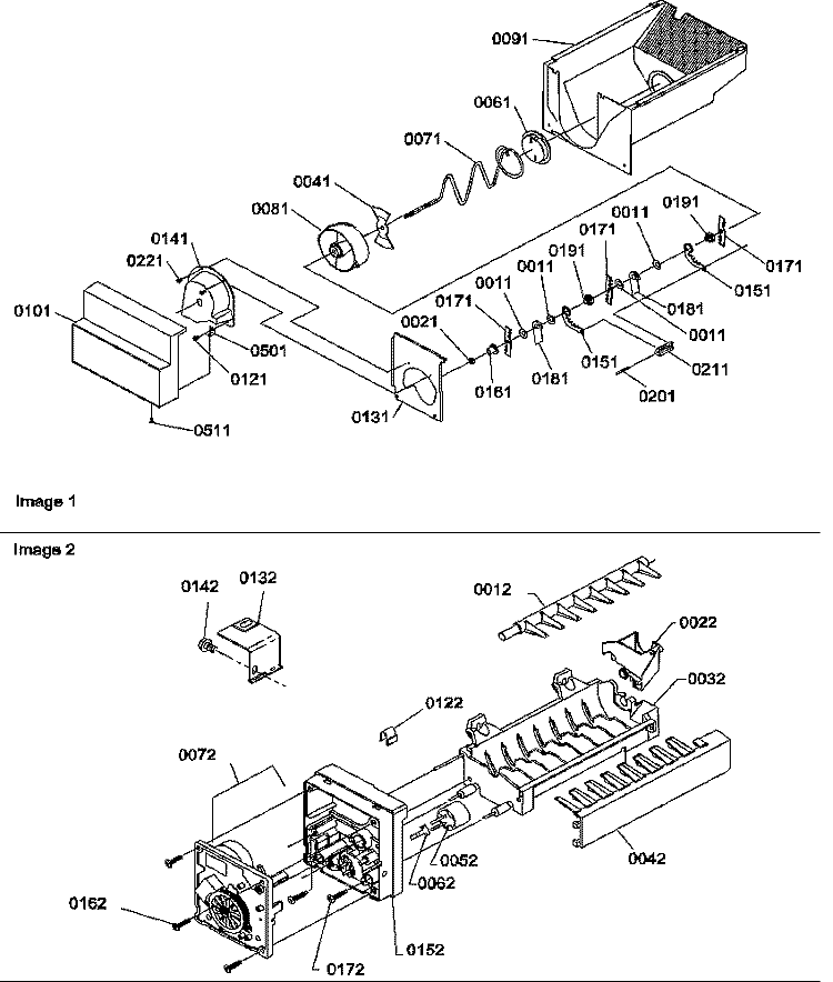 ICE BUCKET AUGER AND ICE MAKER PARTS Diagram and Parts List for SRD20TPW P1190811W W Amana Refrigerator