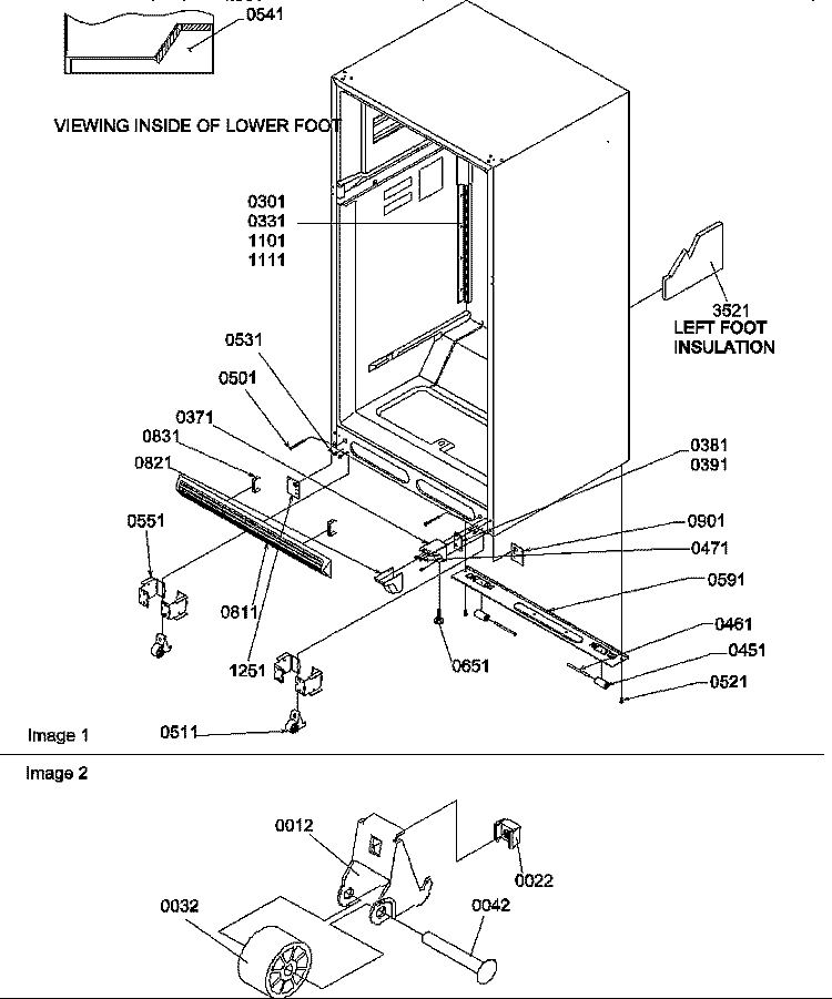 LADDERS, LOWER CABINET AND ROLLERS Diagram and Parts List for TSI25TE P1308101W E Amana Refrigerator