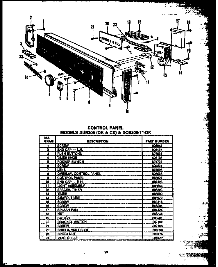 CONTROL PANEL Diagram and Parts List for DCR2251DOK  Amana Dishwasher