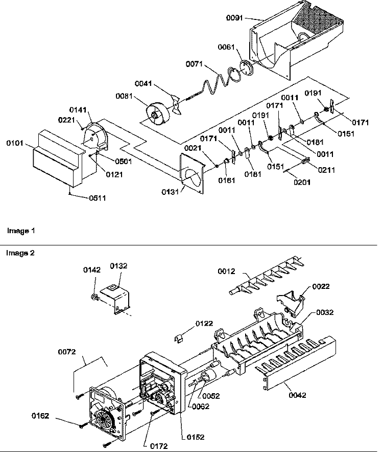 ICE BUCKET AUGER AND ICE MAKER PARTS Diagram and Parts List for SRD22TPW P1190307W W Amana Refrigerator