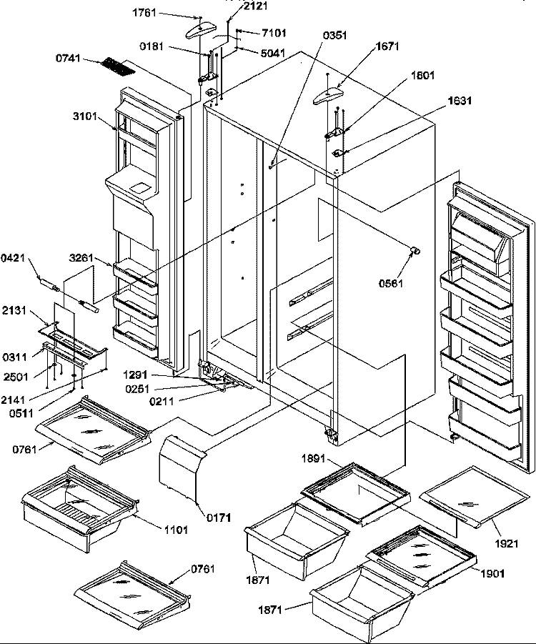 REF / FZ SHELVES, LIGHTS, AND HINGES Diagram and Parts List for SXD322S2L P1305702W L Amana Refrigerator