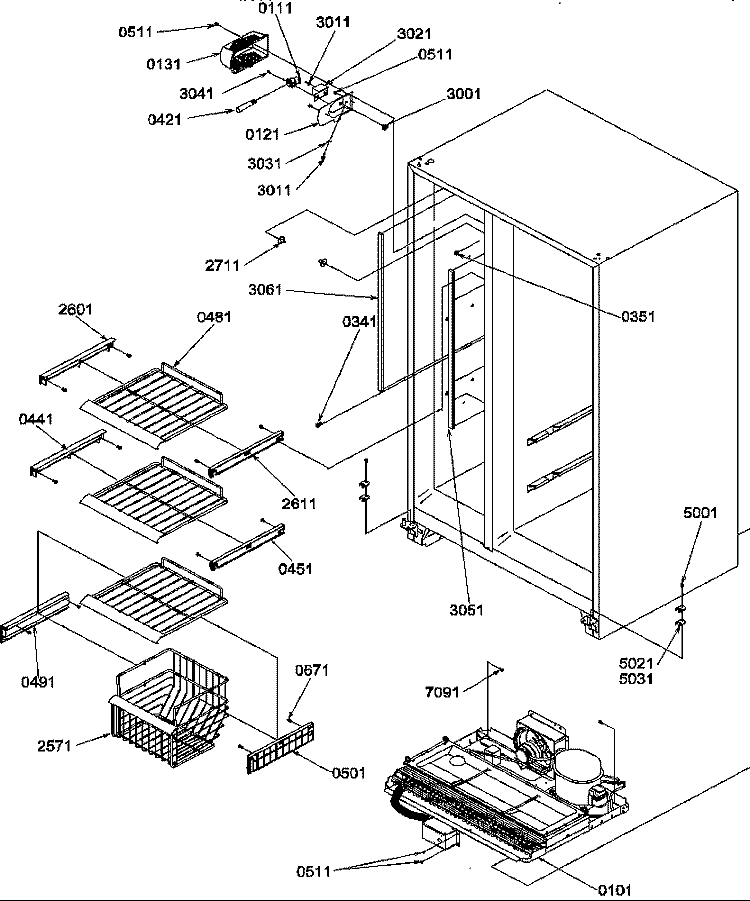 FZ SHELVES AND LIGHT Diagram and Parts List for SXD322S2L P1305702W L Amana Refrigerator