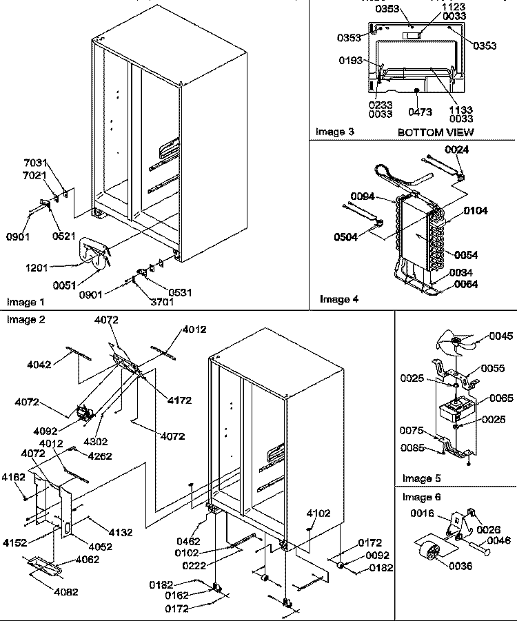 DRAIN SYSTEM, ROLLERS, AND EVAP ASSY Diagram and Parts List for SXD322S2L P1305702W L Amana Refrigerator