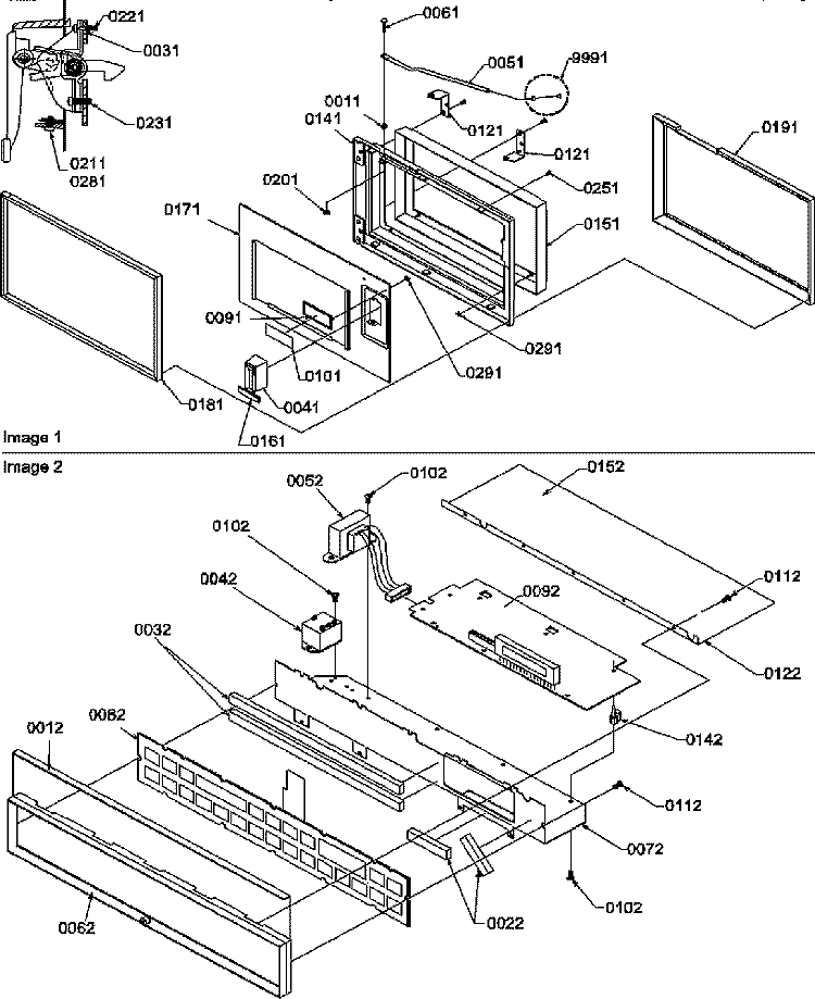 DOOR / CONTROL PANEL Diagram and Parts List for MC2000MPT P1154602M Amana Microwave