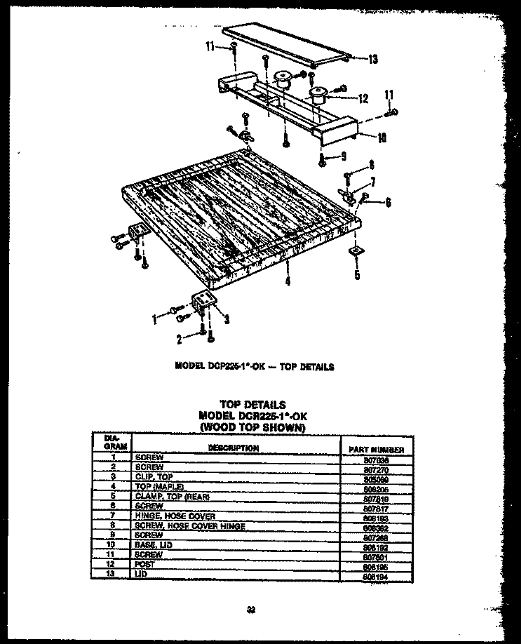 TOP DETAILS Diagram and Parts List for DCR2251DOK  Amana Dishwasher