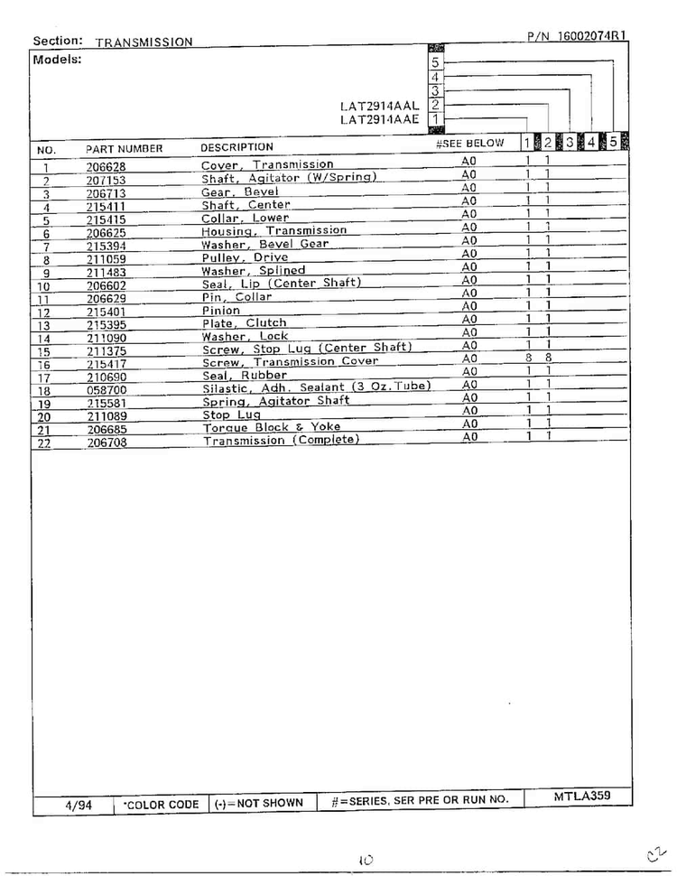Transmision Page 2 Diagram and Parts List for 6329  Maytag Washer