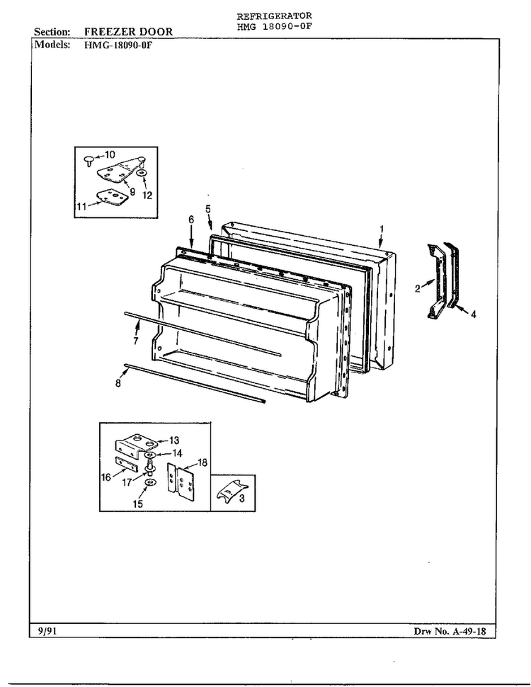 Freezer Door Diagram and Parts List for 18090-0F  Admiral Refrigerator