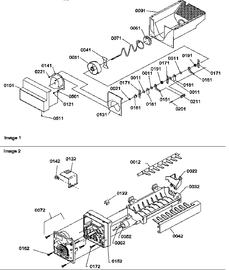 ICE BUCKET AUGER AND ICE MAKER PARTS Diagram and Parts List for SRD27TPSE P1190313W E Amana Refrigerator