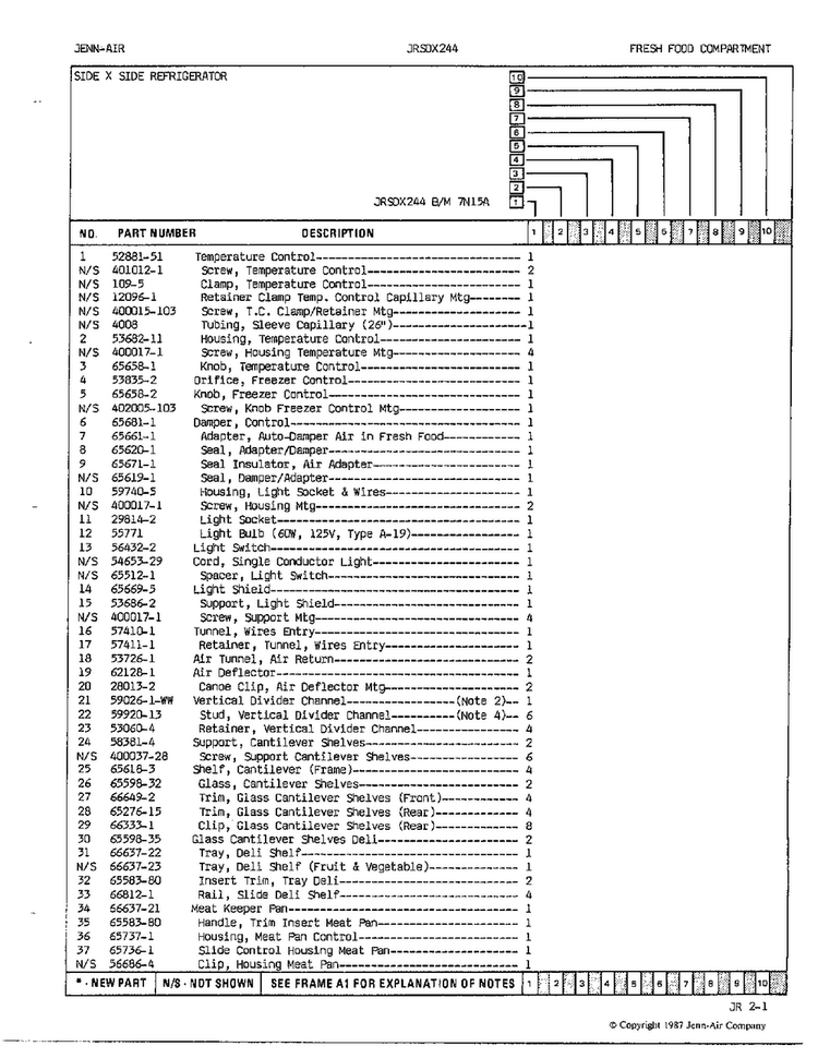Fresh Food Compartment Page 2 Diagram and Parts List for 24882  Jenn-Air Refrigerator