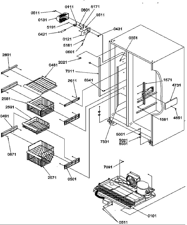 FZ SHELVES AND LIGHTS Diagram and Parts List for SRD325S5W P1307202W W Amana Refrigerator