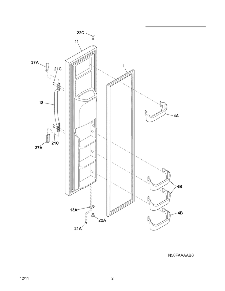 Freezer Door Diagram and Parts List for CRSH265LW3  Crosley Refrigerator