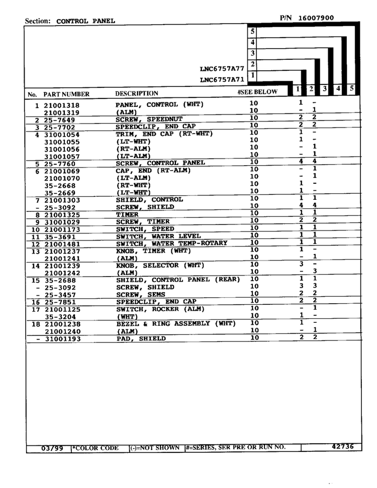 Control Panel Page 2 Diagram and Parts List for 6757A77  Norge Washer