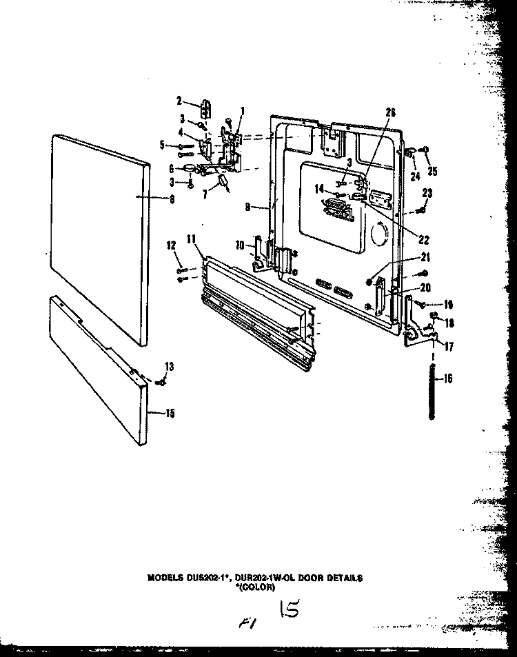DOOR DETAILS Diagram and Parts List for DUS202-1A DUS20201A Caloric Dishwasher