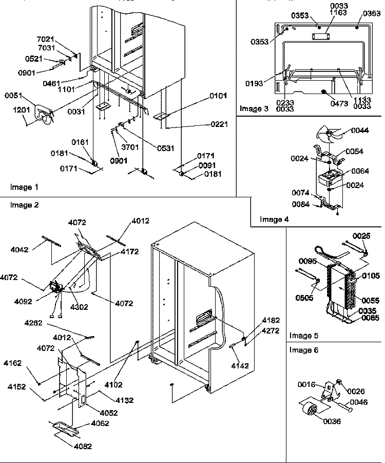 DRAIN SYSTEMS, ROLLERS, AND EVAP ASSY Diagram and Parts List for SRD327S3L P1307104W L Amana Refrigerator