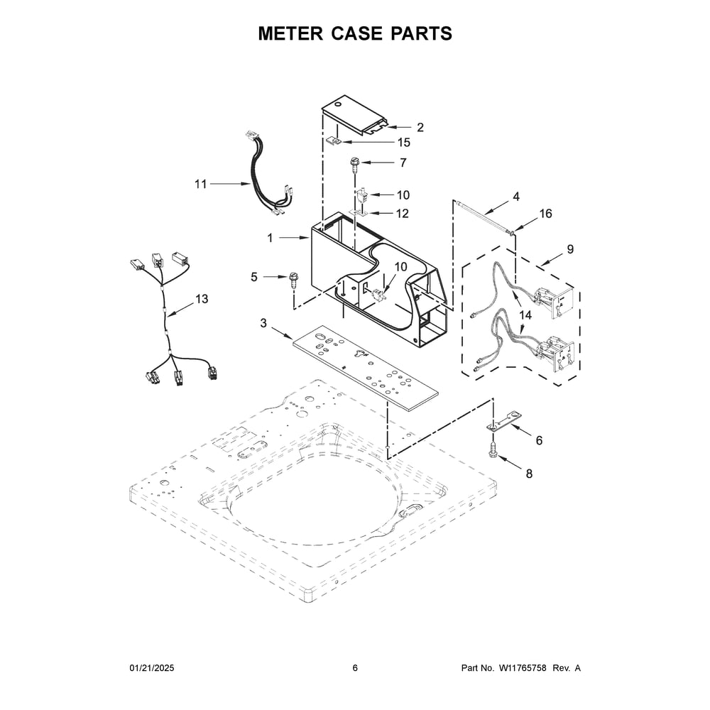 Meter Case Parts Diagram and Parts List for MAT24PDAWW0  Maytag Washer