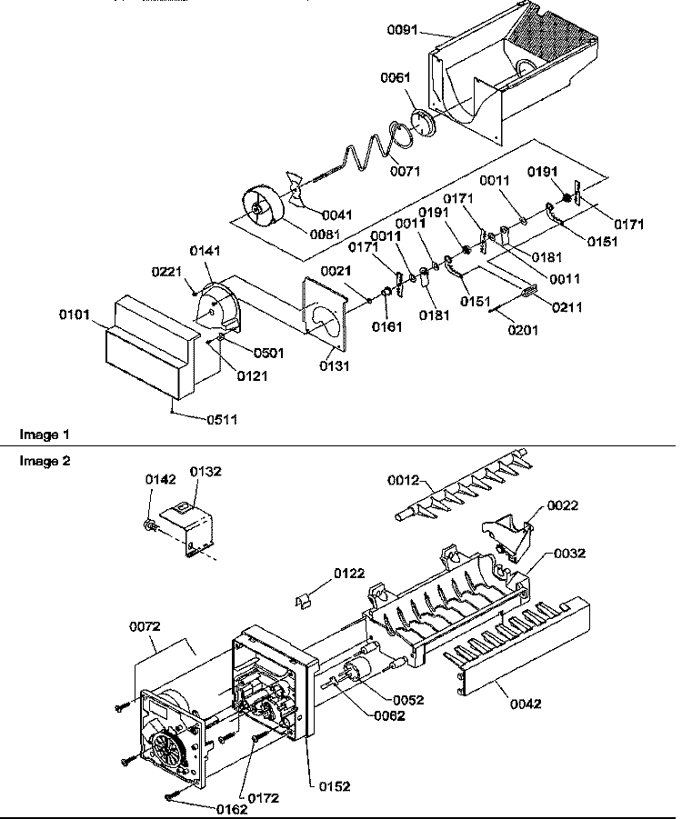 ICE BUCKET AUGER AND ICE MAKER PARTS Diagram and Parts List for SCD25TW P1190426W W Amana Refrigerator