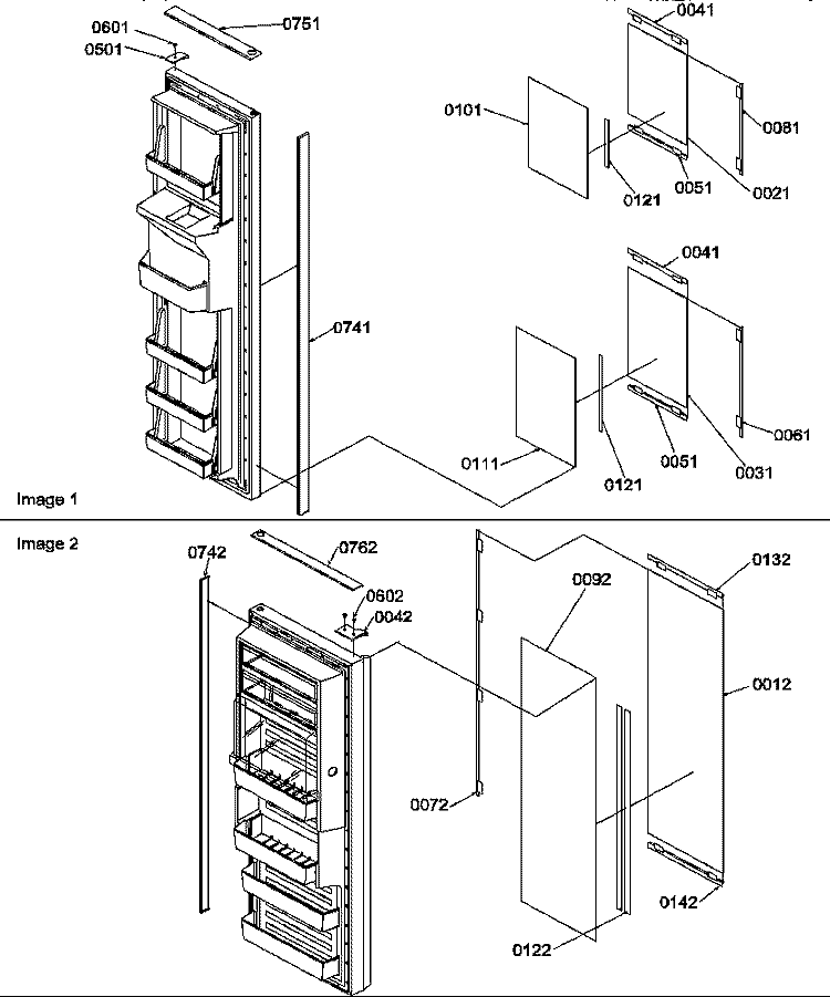 REF / FZ DOOR TRIM AND PANELS Diagram and Parts List for SRDE27TPSE P1190604W E Amana Refrigerator