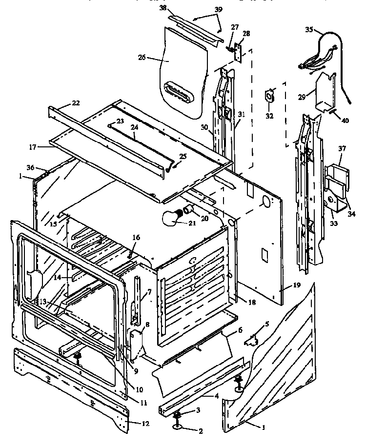 Cabinet Section Diagram and Parts List for RLN381UL P1142962NL Caloric Range